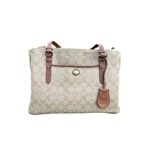 COACH Peyton Khaki & Brown Signature Jordan Double-Zip Carryall Bag F24603 - Picture 2 of 13